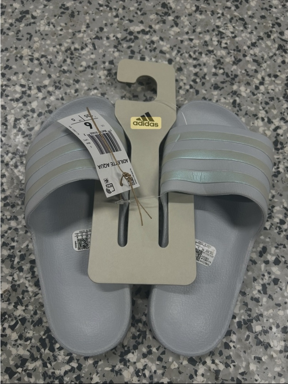 adidas Light Gray Slides with Iridescent Straps